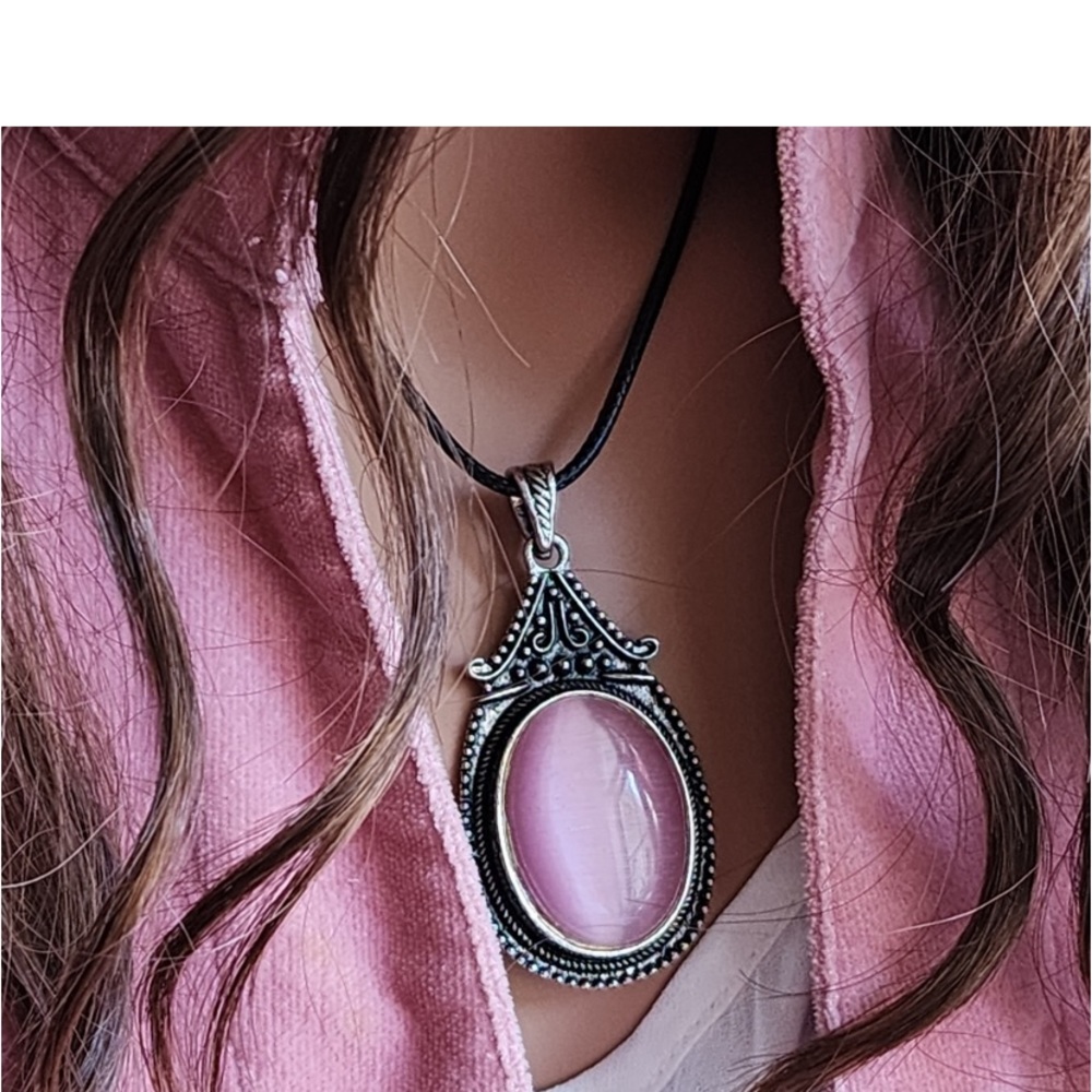 Necklace Jewelry Large Cat Eye Stone Cabochon Pendant Boho